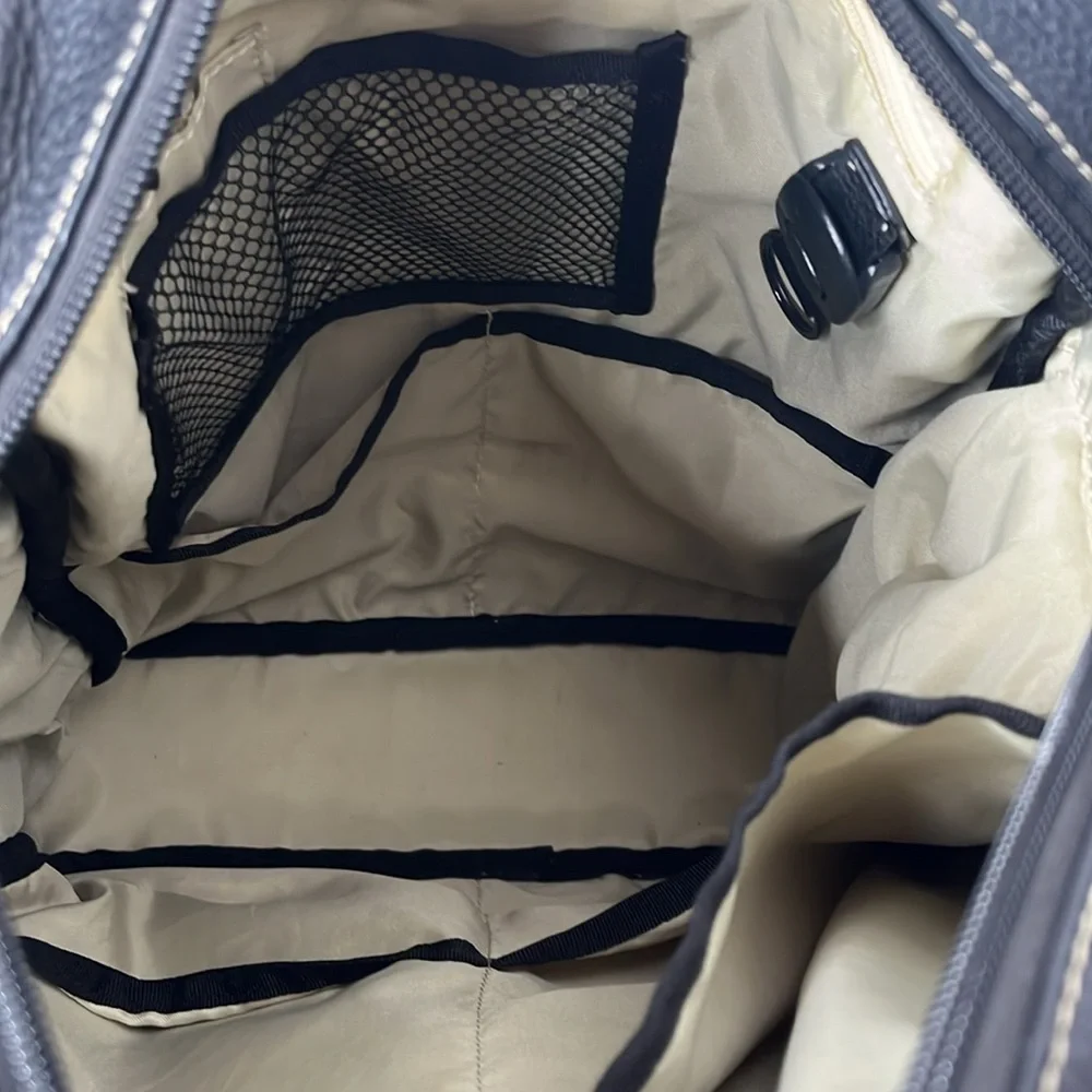 StorkSak Diaper Bag Unisex Style Jamie Black Pebbled Leather EUC